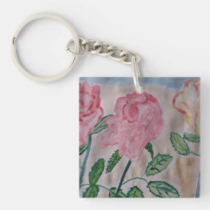 Abstracte zomerse Rozen Acrylsleutelring Sleutelhanger