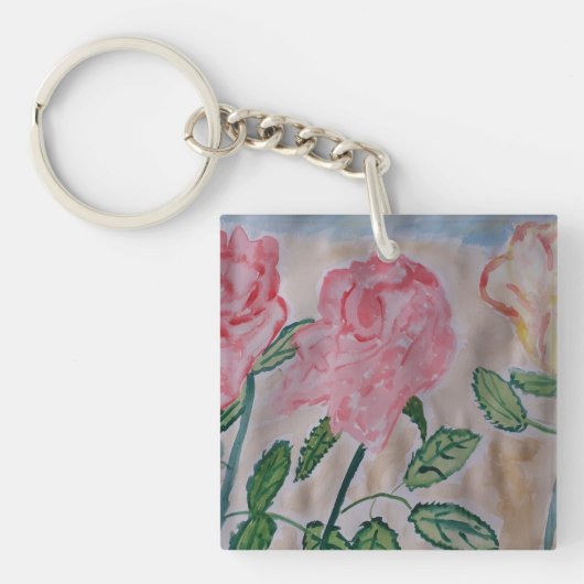 Abstracte zomerse Rozen Acrylsleutelring Sleutelhanger (voorkant)