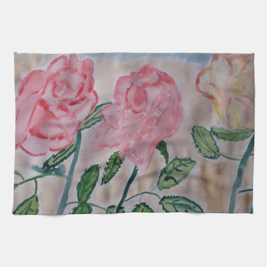 Abstracte zomerse Rozen Tea Towel Theedoek (Horizontaal)