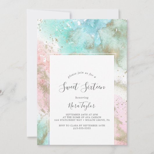 Abstracte zomerse Waterverf Sweet Sixteen Birthday Kaart (Voorkant)