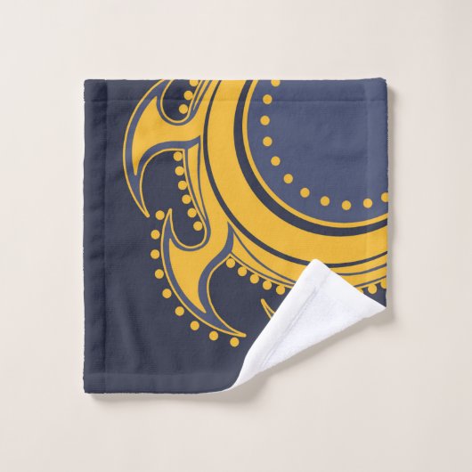 Abstracte zon, elegant, sierblauw, geel bad handdoek (Wasdoekje)