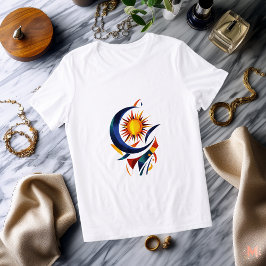 Abstracte zon en maan T-shirt | kleurrijk hemels