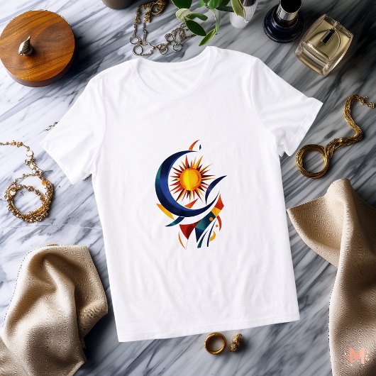 Abstracte zon en maan T-shirt | kleurrijk hemels