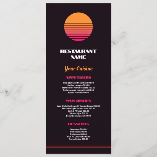 Abstracte zon, restaurant Slimline Menu (Voorkant)