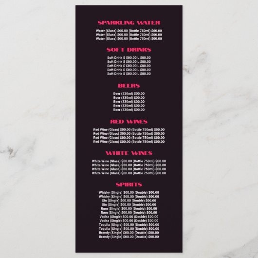 Abstracte zon, restaurant Slimline Menu (Achterkant)