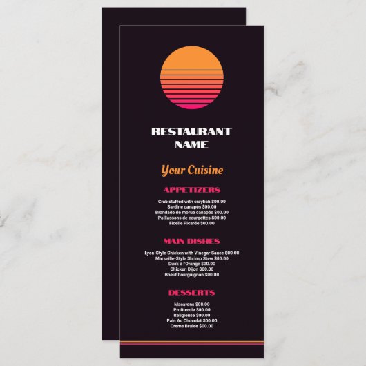 Abstracte zon, restaurant Slimline Menu (Voorkant / Achterkant)