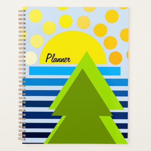 Abstracte zon zee geel blauw groen eenvoudig planner (Voorkant)