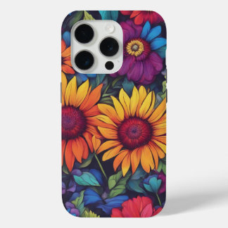 Abstracte zonnebloem bloemmotief - iPhone 15 Pro h Case