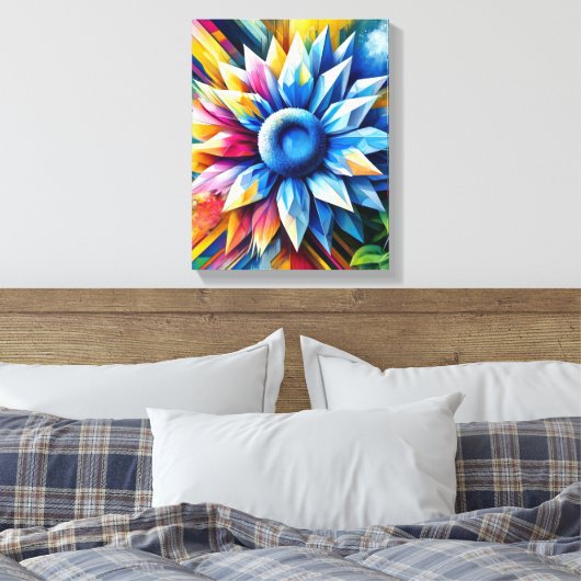 Abstracte zonnebloem kunst - Ingepakte canvas (Insitu (Slaapkamer))