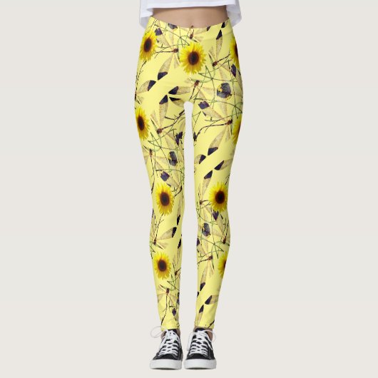 Abstracte zonnebloem Libelle Leggings (Voorkant)