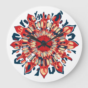 Abstracte ZONNEBLOEM - rood blauw + jouw achtergro Grote Klok
