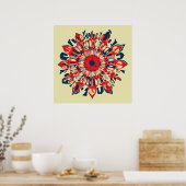 Abstracte ZONNEBLOEM - rood blauw + uw achtergrond Poster (Keuken)