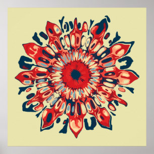 Abstracte ZONNEBLOEM - rood blauw + uw achtergrond Poster