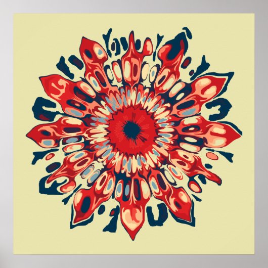 Abstracte ZONNEBLOEM - rood blauw + uw achtergrond Poster (Voorkant)