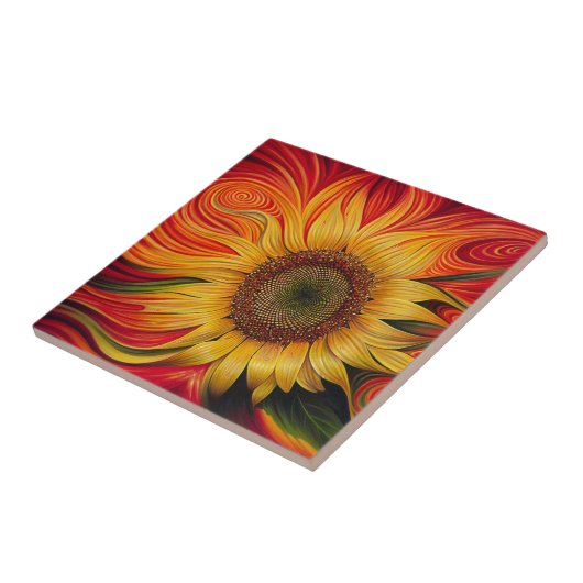 Abstracte zonnebloem tegeltje (Zijkant)