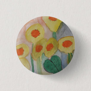 Abstracte zonnebloemen badge ronde button 3,2 cm