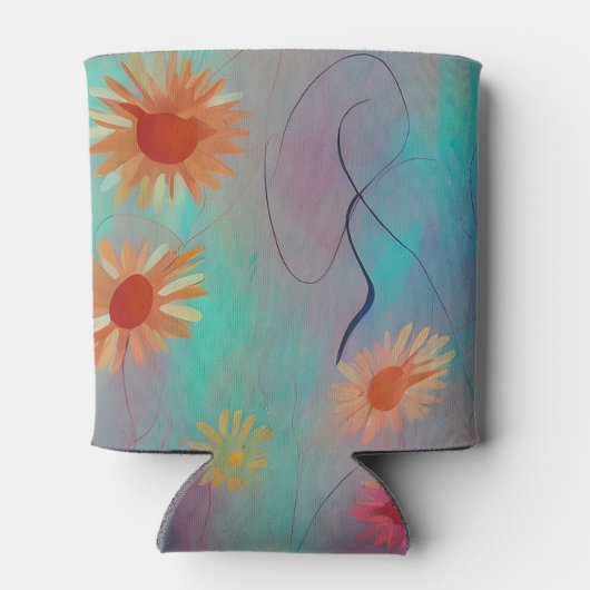 Abstracte zonnebloemen blikjeskoeler (Achterkant)