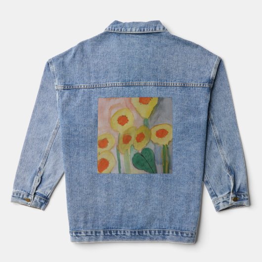 Abstracte zonnebloemen denim jacket (Achterkant)