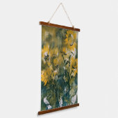 Abstracte Zonnebloemen Fine Art, Teals, Gold Hangend Wandkleed (Gebogen)