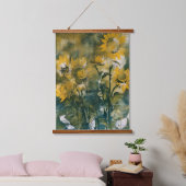 Abstracte Zonnebloemen Fine Art, Teals, Gold Hangend Wandkleed (Slaapkamer)