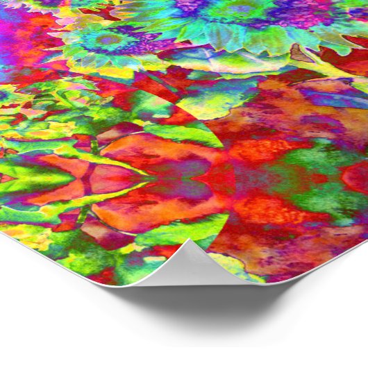 Abstracte zonnebloemen | funky retro bloemen poster (Hoek)