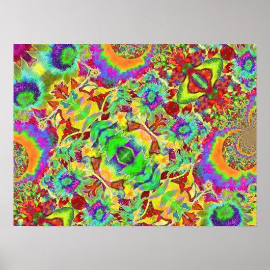 Abstracte zonnebloemen | funky retro bloemen poster (Voorkant)