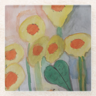 Abstracte zonnebloemen glazen onderzetter