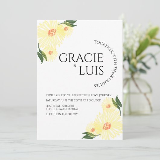 Abstracte zonnebloemen Groenery Floral Wedding Kaart (Staand voorkant)