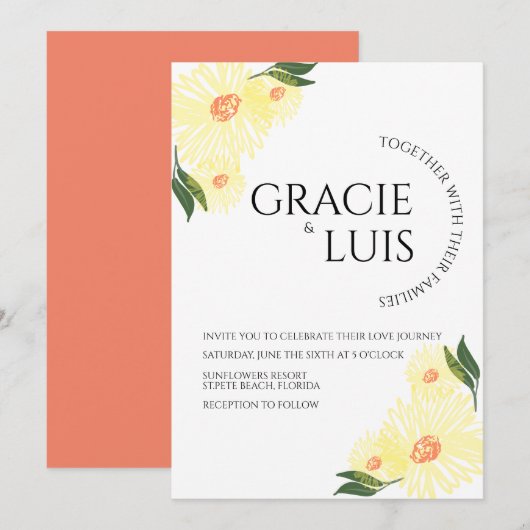 Abstracte zonnebloemen Groenery Floral Wedding Kaart (Voorkant / Achterkant)