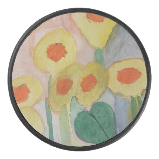 Abstracte zonnebloemen hockey puck (Voorkant)
