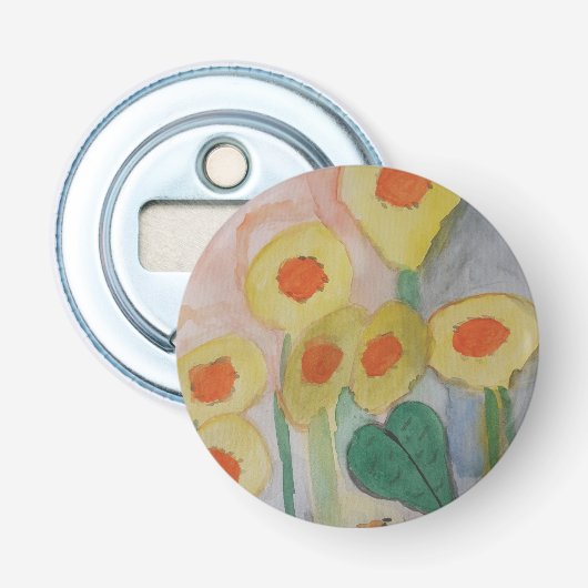 Abstracte zonnebloemen knop flesopener button flesopener (Voorkant)