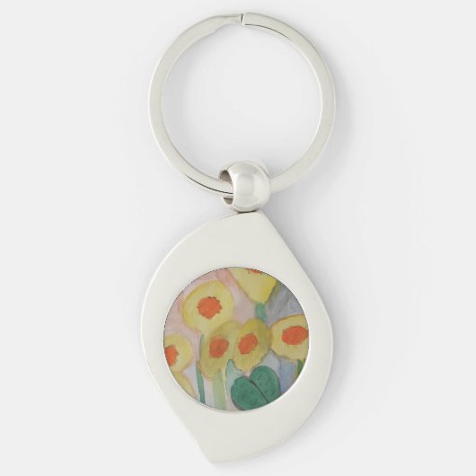 Abstracte zonnebloemen Metal Key Ring Sleutelhanger (Voorkant)