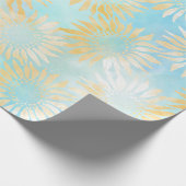 Abstracte zonnebloemen op lichtblauw cadeaupapier (Hoek)