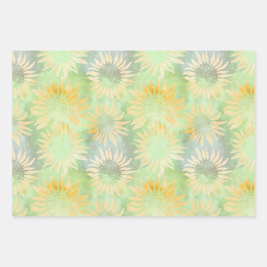 Abstracte Zonnebloemen op Lichtgroene Decoupage Ti Inpakpapier Vel (Voorkant 2)