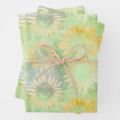 Abstracte Zonnebloemen op Lichtgroene Decoupage Ti Inpakpapier Vel (In situ)