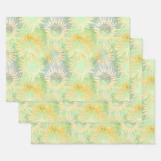 Abstracte Zonnebloemen op Lichtgroene Decoupage Ti Inpakpapier Vel