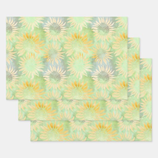 Abstracte Zonnebloemen op Lichtgroene Decoupage Ti Inpakpapier Vel (Set)