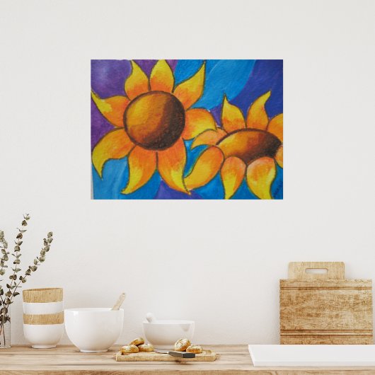 Abstracte zonnebloemen poster (Keuken)