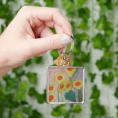 Abstracte zonnebloemen Premium Key Ring Sleutelhanger (Hand)