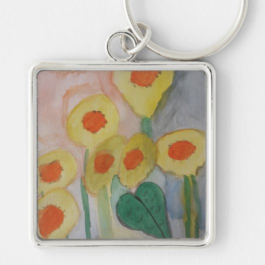 Abstracte zonnebloemen Premium Key Ring Sleutelhanger (Voorkant)
