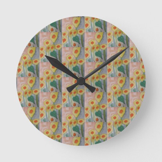 Abstracte zonnebloemen ronde klok (Voorkant)