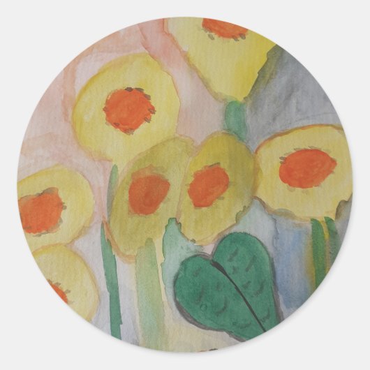 Abstracte zonnebloemen ronde sticker (Voorkant)