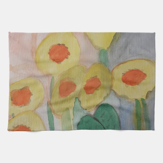 Abstracte zonnebloemen Tea Towel Theedoek (Horizontaal)