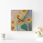Abstracte zonnebloemen vierkante klok (Huis)