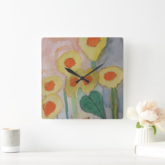 Abstracte zonnebloemen vierkante klok (Huis)