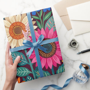 Abstracte Zonnebloemen Vlinders Inpakpapier