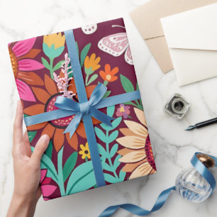 Abstracte Zonnebloemen Vlinders Inpakpapier