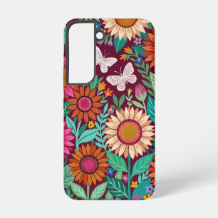 Abstracte zonnebloemen vlinders Samsung hoesjes Galaxy Hoesje