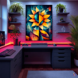 Abstracte zonnebloemkunst - geometrische bloei in poster