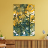 Abstracte zonnebloemkunst, rijke teals, geel canvas afdruk (Insitu (Woonkamer))